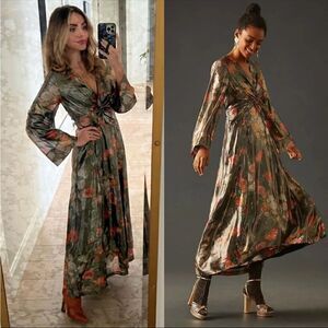 Anthropologie Caballero Deep V-Neck Maxi Dress Size S